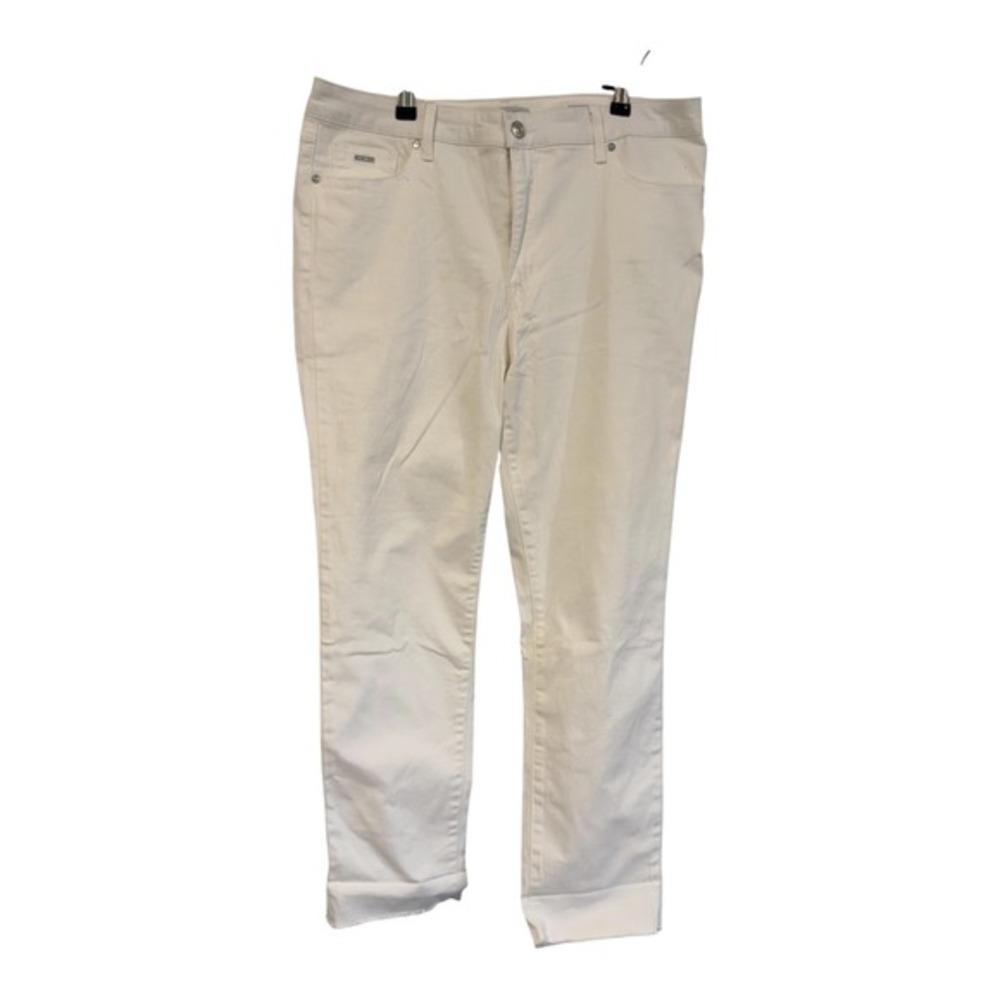 Nine West Gramercy Crop Jeans White Slim Fit Fray Cuff Twill Pants Womens 12 NEW